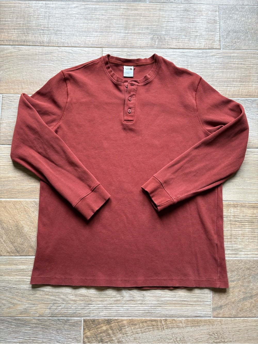 The North Face Men's Rust Red Long-Sleeve Waffle Henley Size XXL